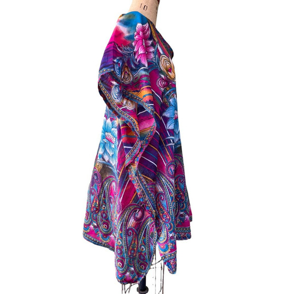 Womens Kaftan House Dress Floral Multicolor Batwing Sleeve V-Neckline - Picture 4 of 7